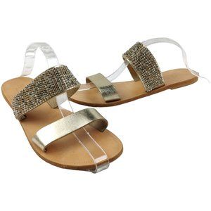 BAHIA Gold Rhinestone Flat Sandal Slide Made in Italy